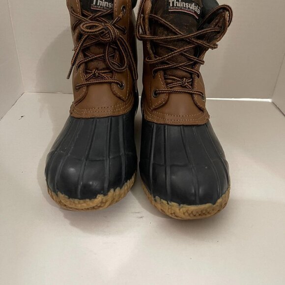 Northwest Territory Women's Brown Blue Leather Rubber Thinsulate Duck Boots Sz 9 - Picture 4 of 9